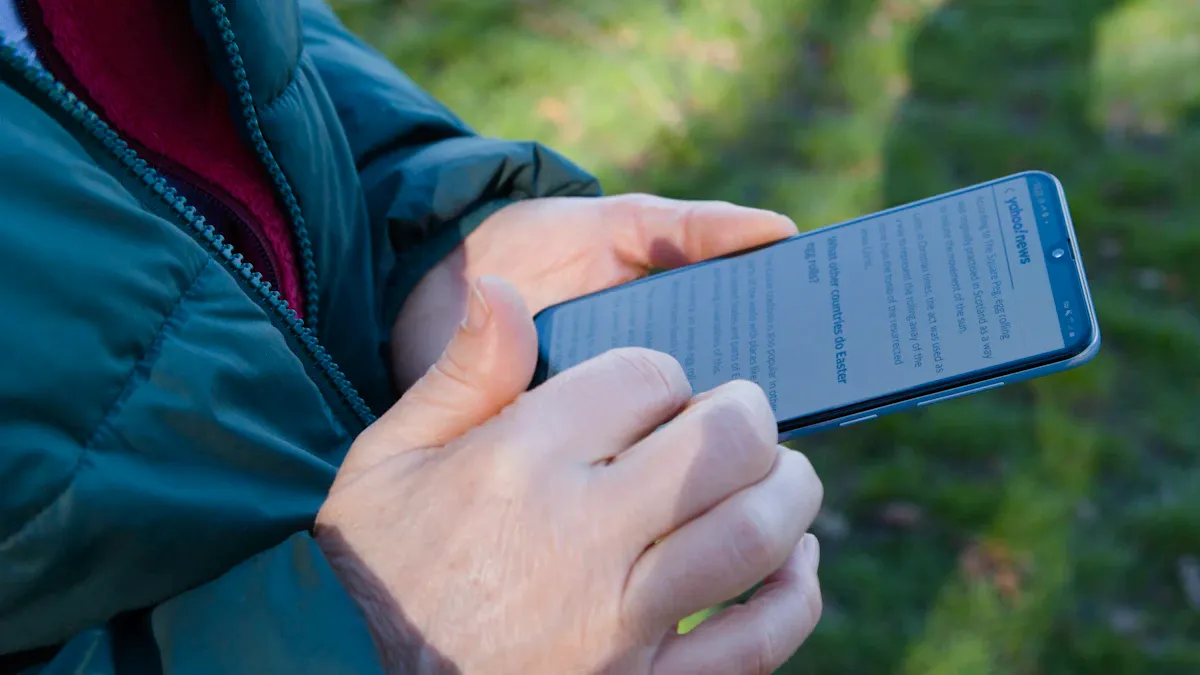 Karanlık odada akıllı telefon ekranına bakarak doomscrolling yapan eller, mavi ışık yansıyor.