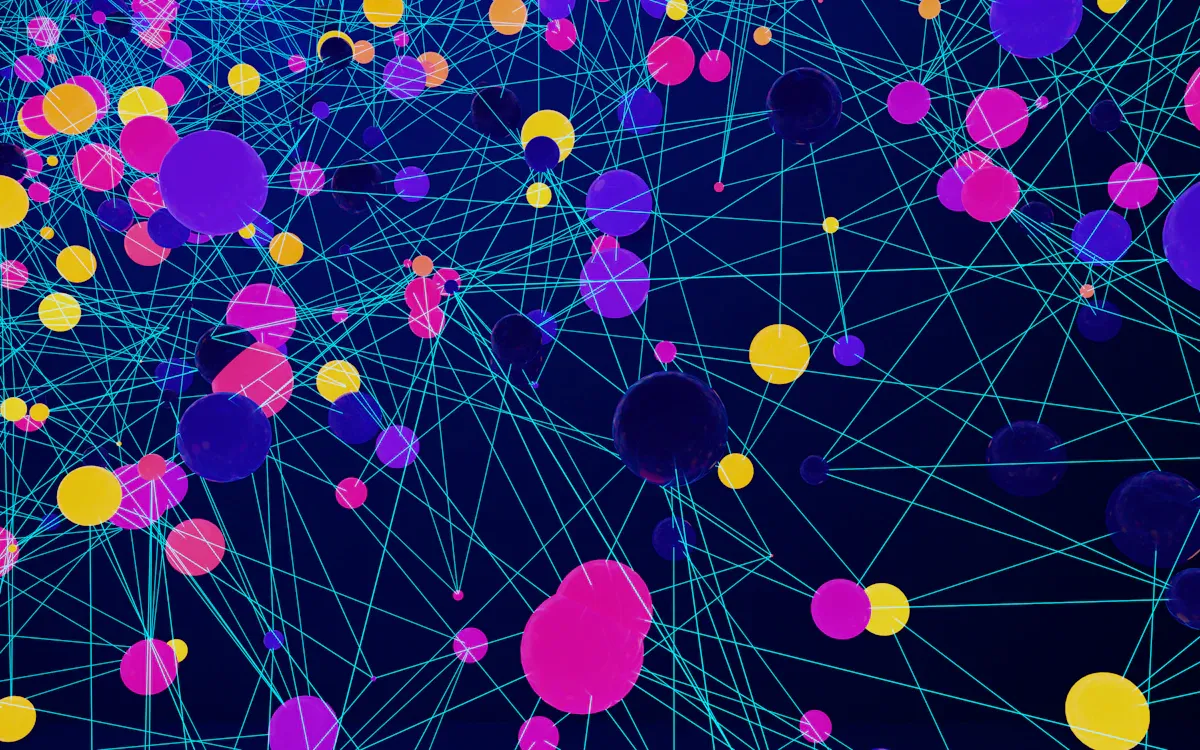 Neural network visualization showing interconnected nodes glowing against a dark background, representing AI evolution