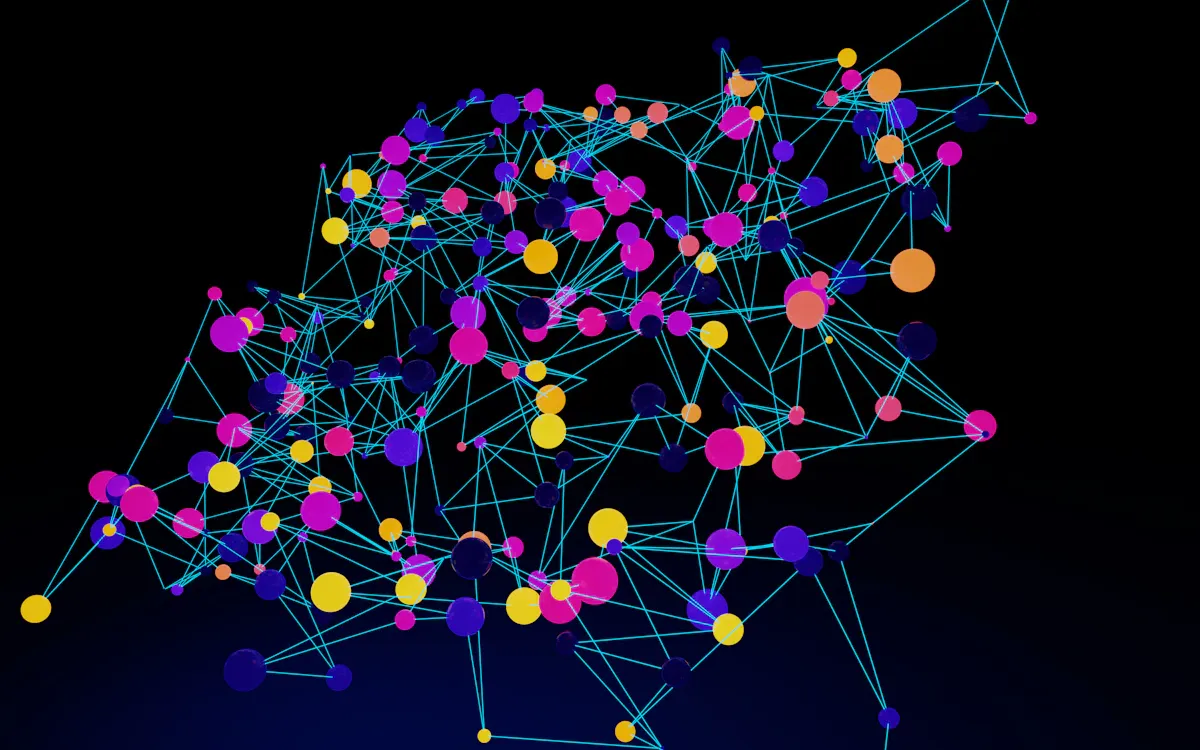 Sinir ağı ve nörobilim araştırmalarında kanser hücrelerinin sinirlerle etkileşimini gösteren 3D görselleştirme.